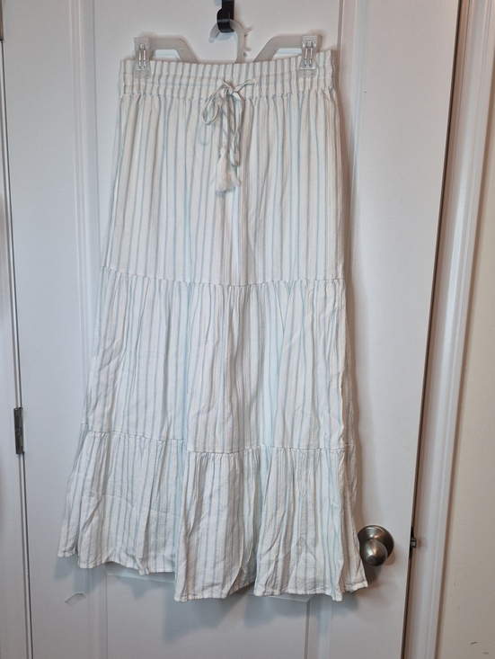 new directions Dresses & Skirts - new directions White and Light Blue Striped Tiered Maxi Skirt Size S